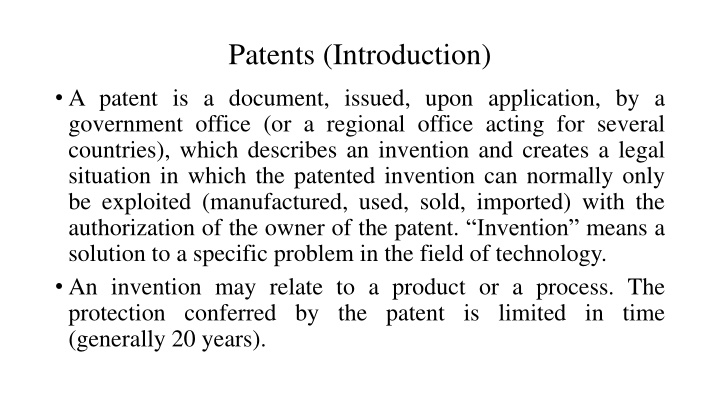 Patents: Legal Protection for Inventions