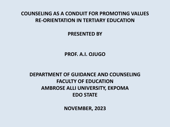 Counseling for Values Re-orientation in Tertiary Education