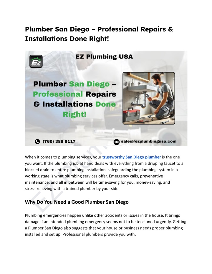 plumber san diego professional repairs n.w
