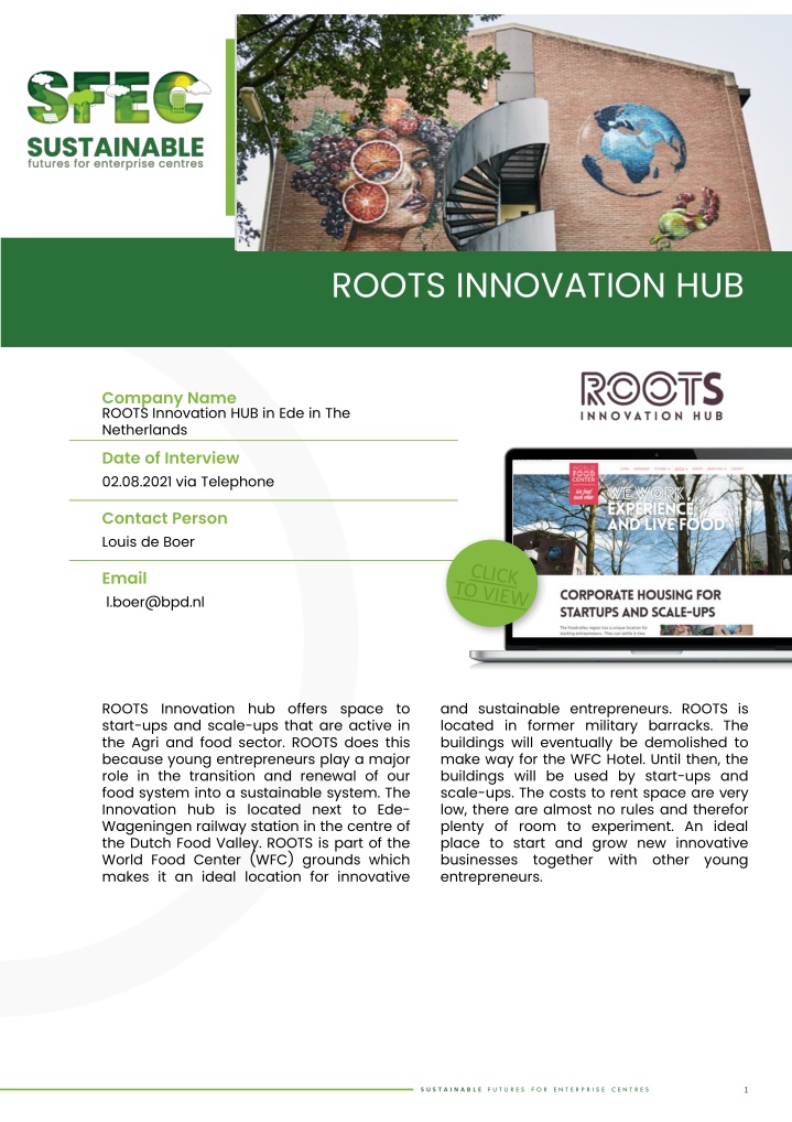 ROOTS Innovation Hub - Sustainable Business Ecosystem in Food Sector