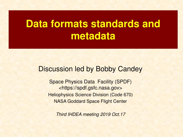 Data Formats and Standards in NASA Space Science