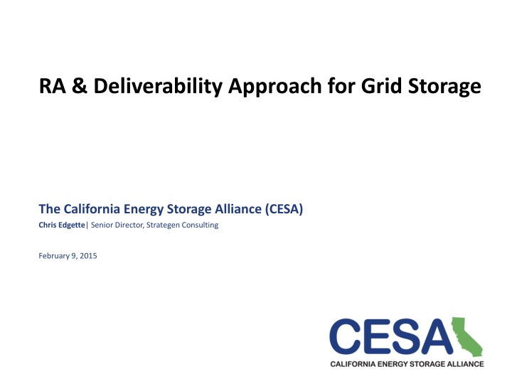 RA & Deliverability Approach for Grid Storage in California