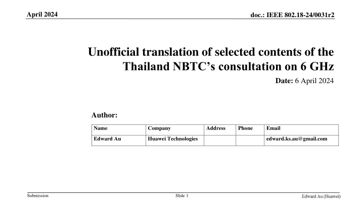 Unofficial Translation of Thailand NBTC Consultation on 6 GHz