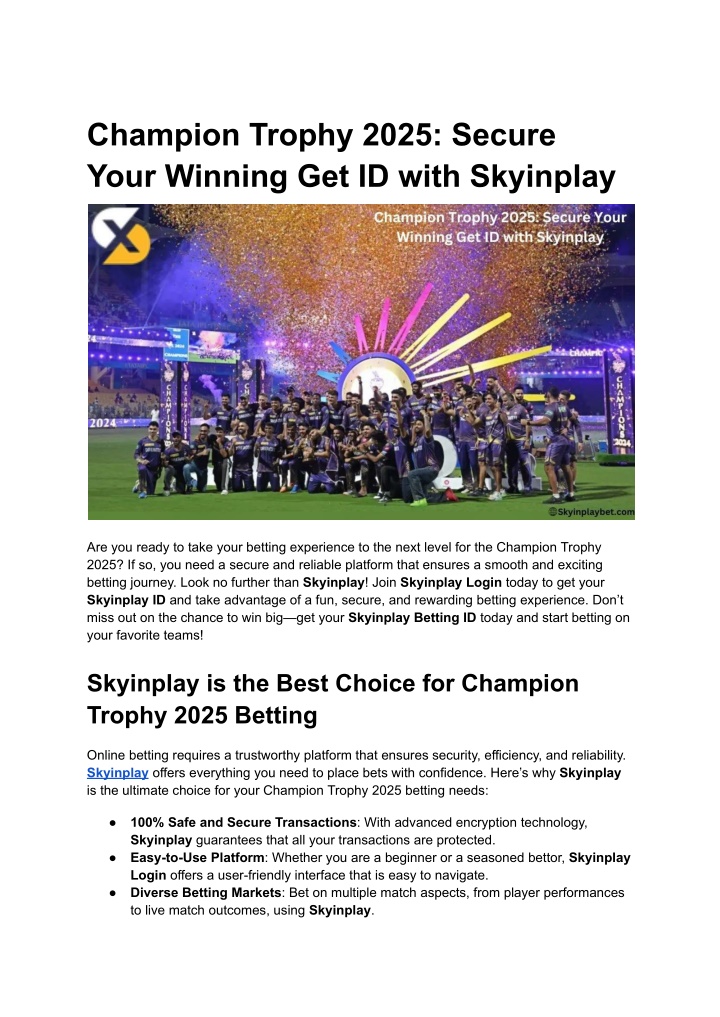champion trophy 2025 secure your winning n.w