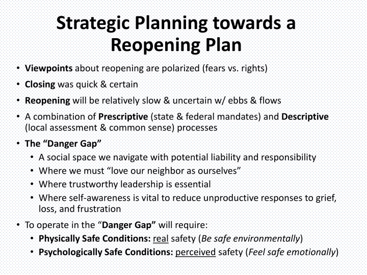 Strategic Planning for Reopening Challenges