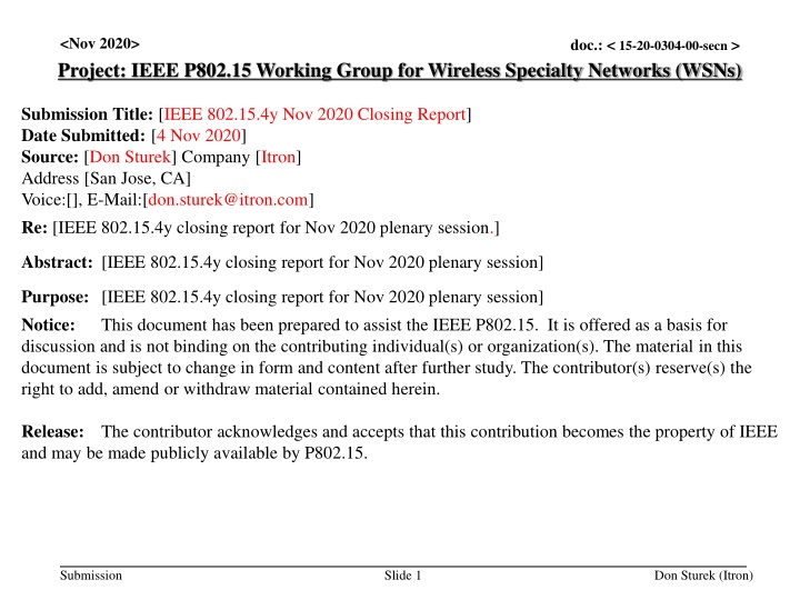 IEEE 802.15.4y Nov. 2020 Closing Report
