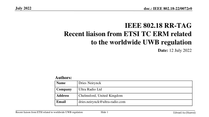 Recent liaison from ETSI TC ERM related