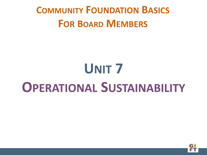 Community Foundation Operational Sustainability: Revenue Sources and Asset Management