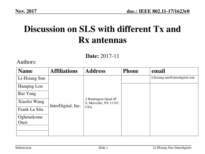 Discussion on SLS with Different Tx and Rx Antennas