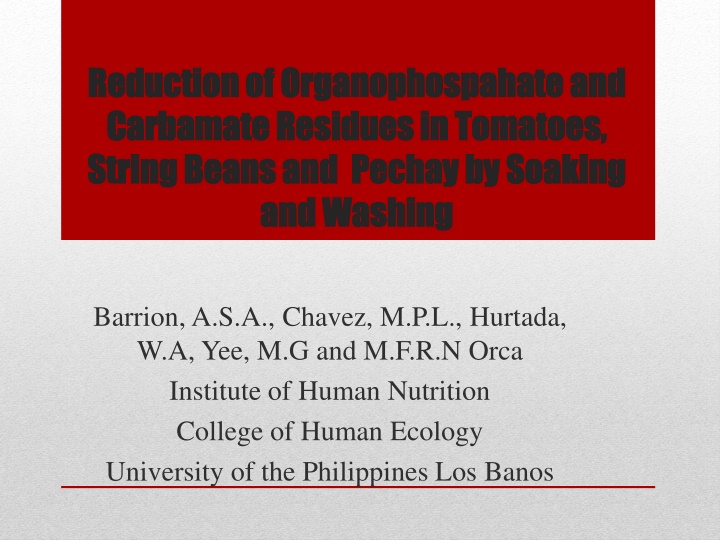 Reduction of Organophosphate and Carbamate Residues in Vegetables