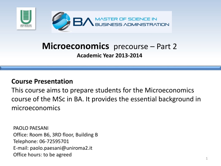 Microeconomics Precourse Part 2: Consumer Theory and Budget Constraints