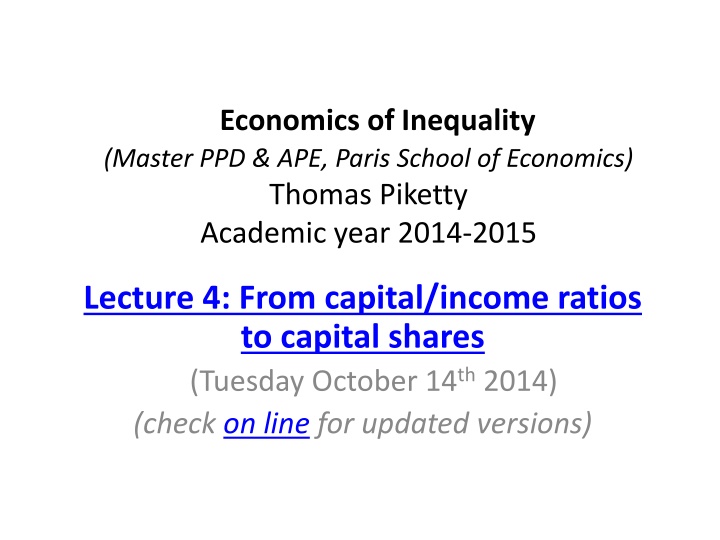 Capital-Income Ratios and Capital Shares