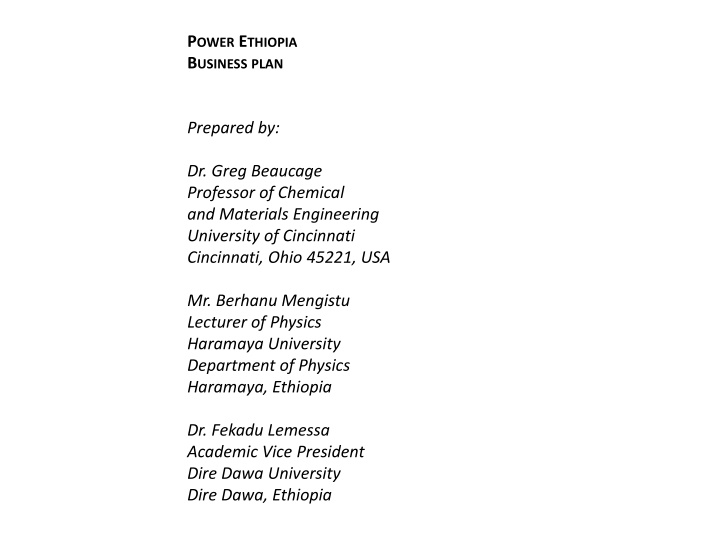 Power Ethiopia Business Plan - Solving Energy Challenges with University Resources