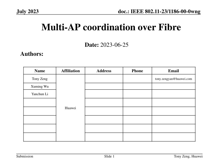 Multi-AP Coordination over Fibre for Enhanced Wi-Fi Deployment