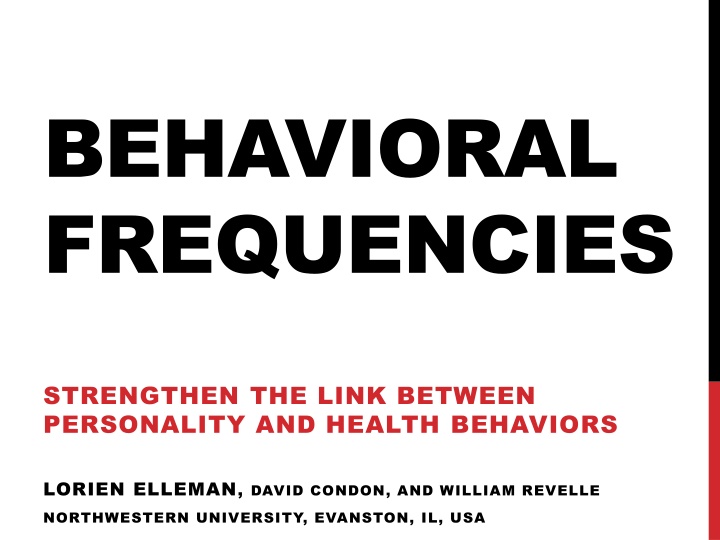 Behavioral Frequencies and Personality Traits: Strengthening the Health Behavior Connection
