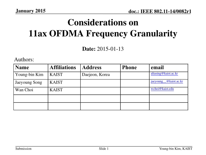 Considerations on  11ax OFDMA Frequency Granularity