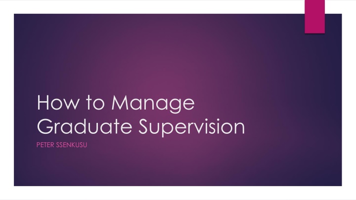 Managing Graduate Supervision: Strategies and Approaches