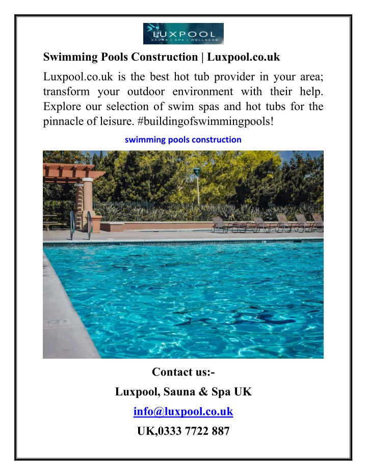 swimming pools construction luxpool co uk n.w