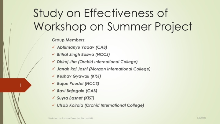 Impact of Workshop on Summer Project Effectiveness