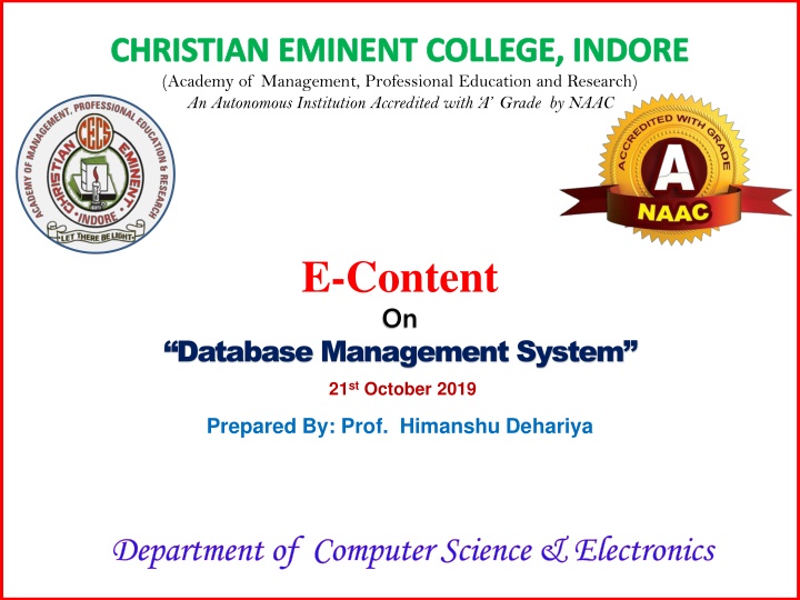 Database Management System Overview at Christian Eminent College
