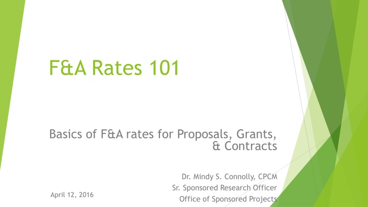 F&A Rates in Research Projects