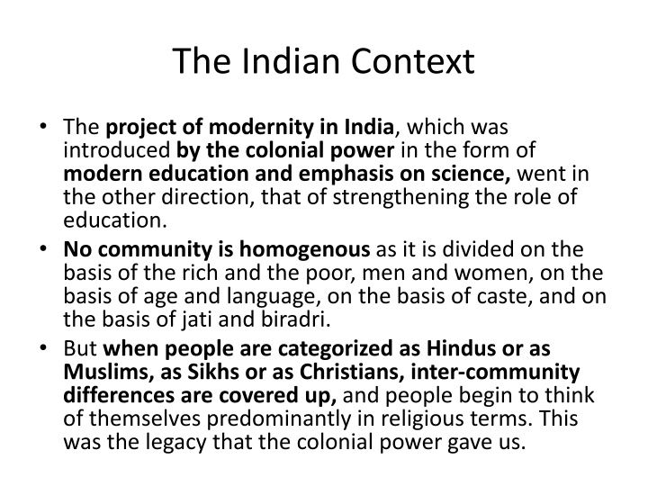 The Project of Modernity in India: Colonial Heritage