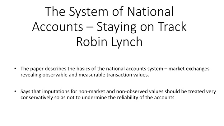 National Accounts System Market Exchanges: Observable Transaction Values