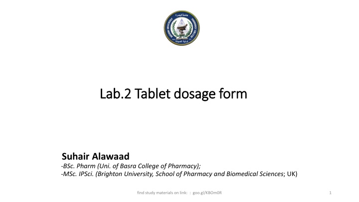 Tablet Dosage Forms: Introduction and Excipients