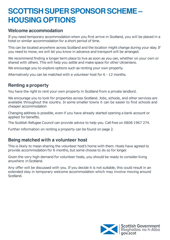 Scottish Super Sponsor Scheme Housing Options