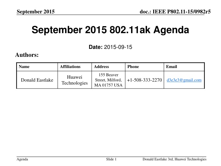 September 2015 802.11ak Agenda