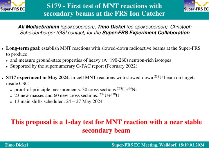 Super-FRS MNT Reactions with Secondary Beams