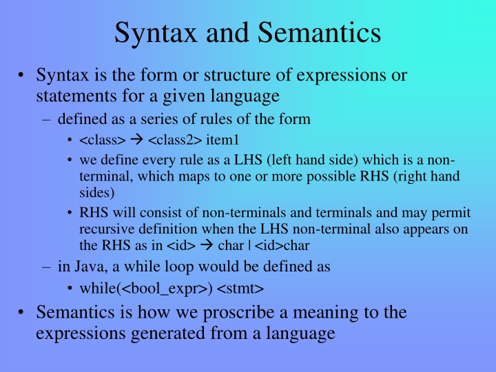Syntax and Semantics