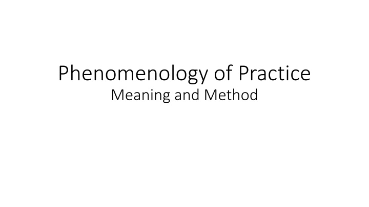 Phenomenology of Practice
