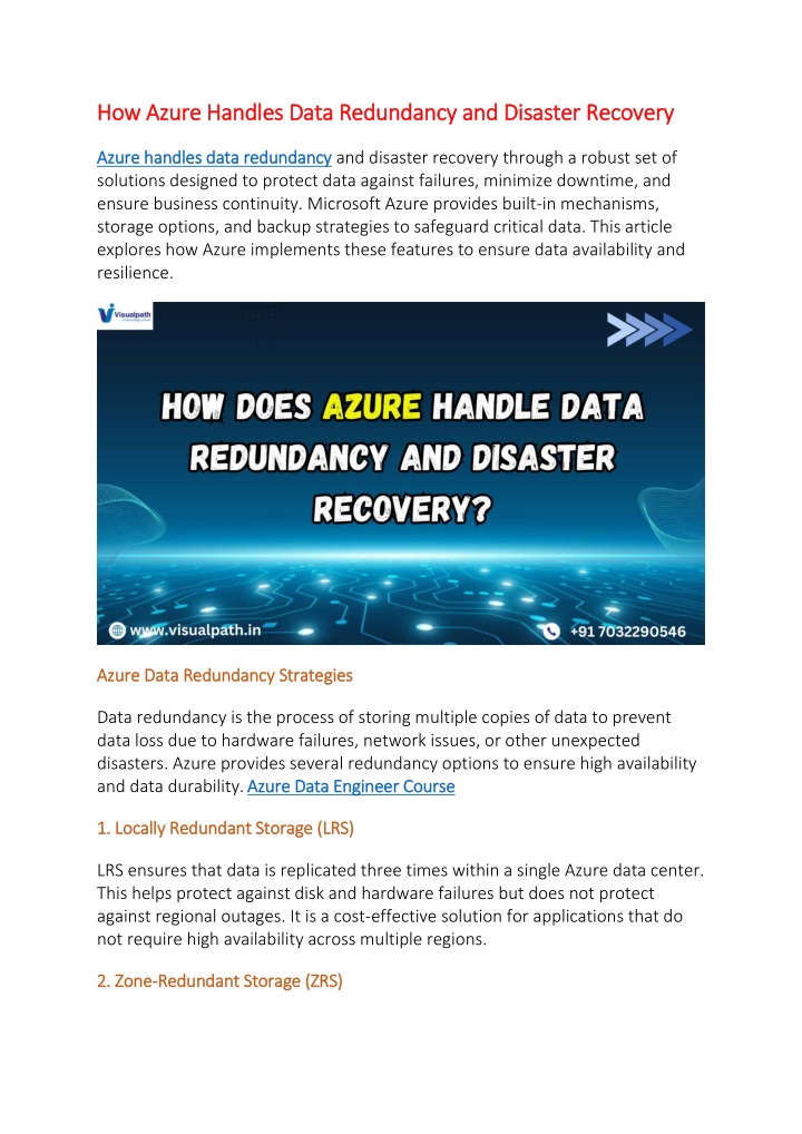 how azure handles data redundancy and disaster n.w
