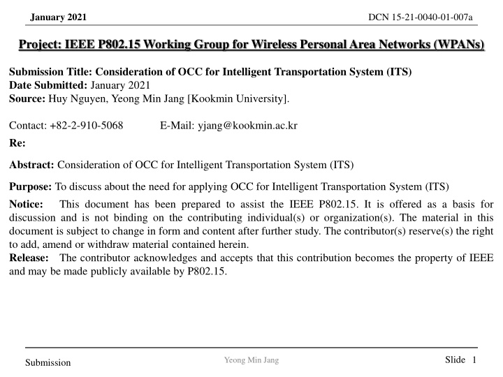 Consideration of OCC for Intelligent Transportation Systems