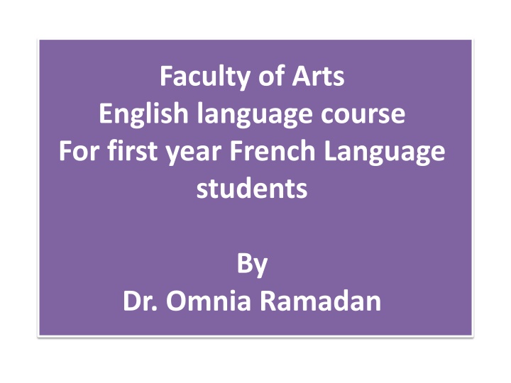 First Year French Language Course for Arts Students