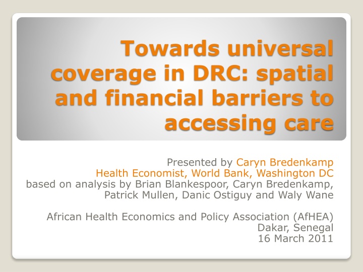Spatial and Financial Barriers to Healthcare Access in DRC