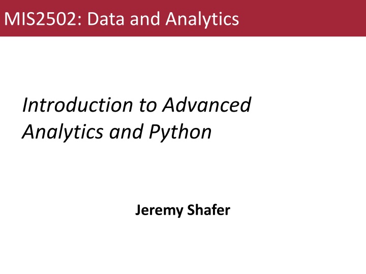 Introduction to Advanced Data Analytics