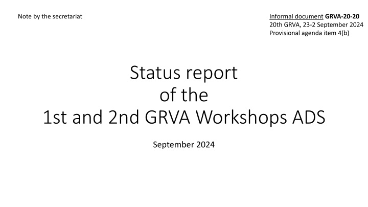 Status Report of 1st and 2nd GRVA Workshops ADS September 2024