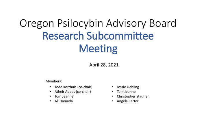 Psilocybin Advisory Board Research Subcommittee Meeting