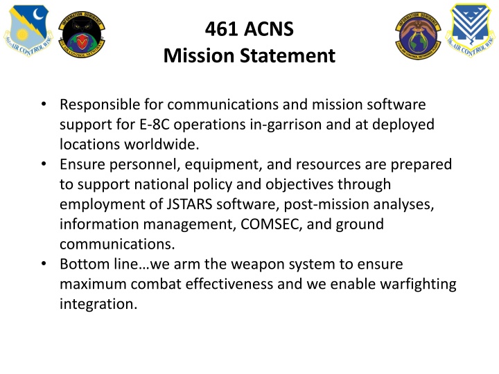 Mission Support for E-8C Operations