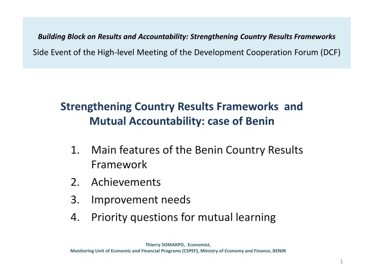 Strengthening Country Results Frameworks in Benin