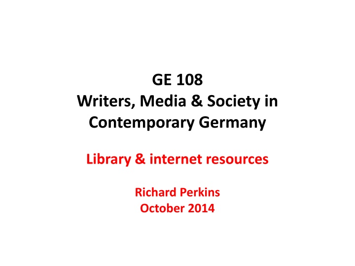 Resources for Writers, Media & Society in Contemporary Germany