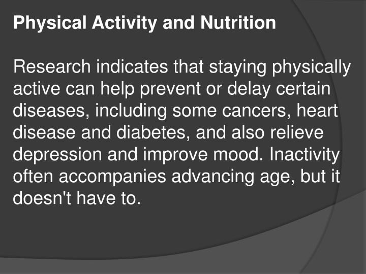 Physical Activity and Nutrition
