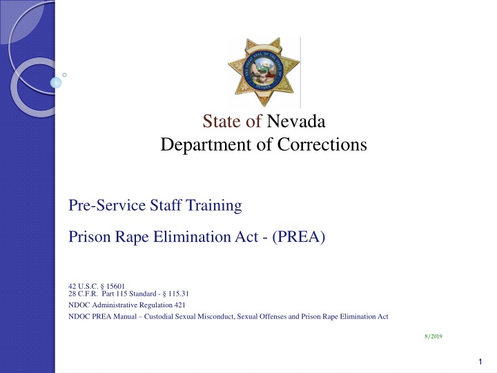 Nevada Department of Corrections Pre-Service Staff Training on Prison Rape Elimination Act (PREA)