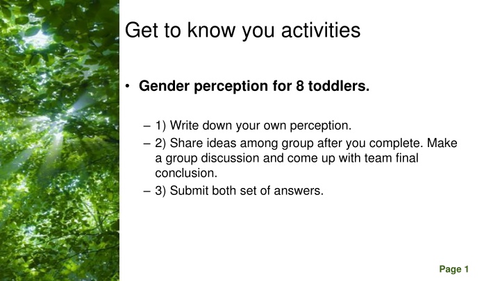 Gender Perception Exploration for Toddlers