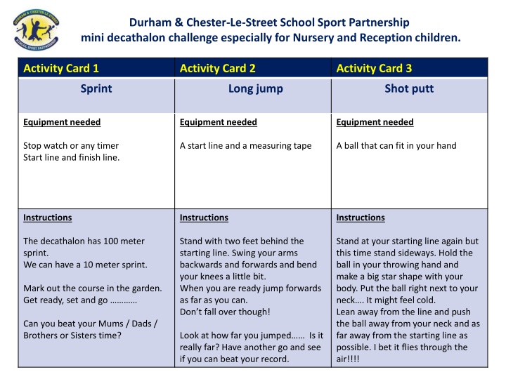Mini Decathalon Challenge for Nursery and Reception Children
