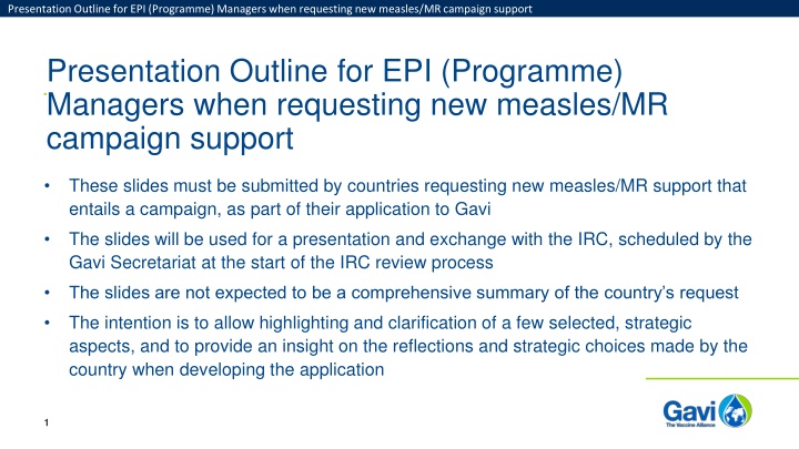 Measles/MR Campaign Support Request for EPI Managers