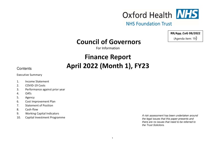 Finance Report April 2022 Executive Summary