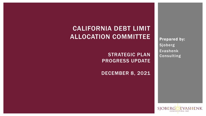Strategic Plan Progress Update for California Debt Limit Allocation Committee
